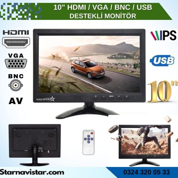 10.1" Büyük Ekranlı Hdmi Vga Bnc Av Usb Girişli Monitör