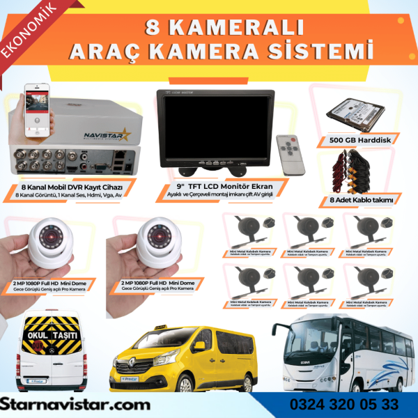 8 Kameralı Kayıtlı 500 Gb Hdd 9  Inç Ekranlı Uzaktan İzlemeli Tak Kullan Set