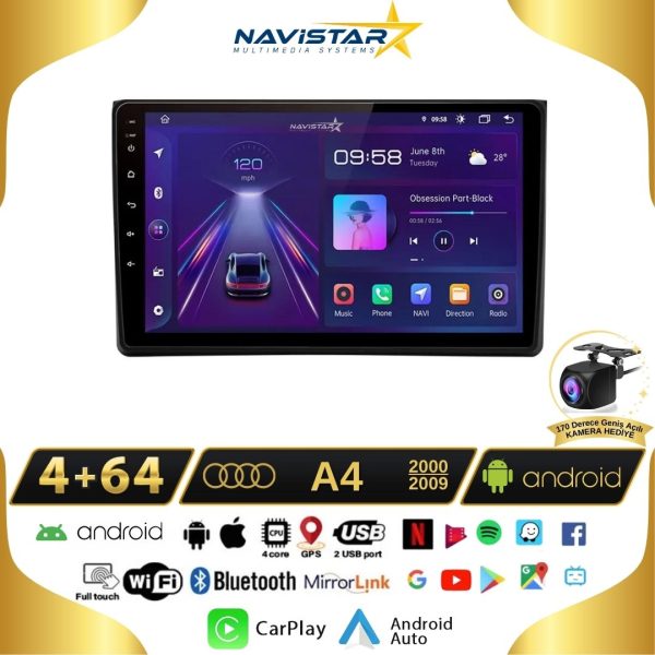 Audi A4  2000-2009 Model 4GB + 64GB Android 13 Kablosuz Carplay Navigasyon Multimedya Sistemi