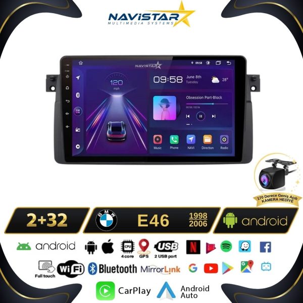 Bmw E46 1998-2006 Model 2GB + 64GB Android 13 Kablosuz Carplay Navigasyon Multimedya Sistemi