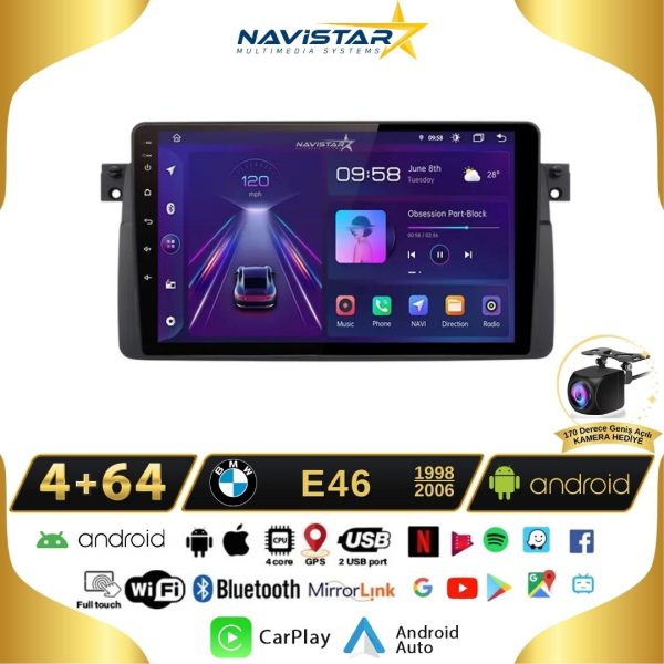 Bmw E46 1998-2006 Model 4GB + 64GB Android 13 Kablosuz Carplay Navigasyon Multimedya Sistemi