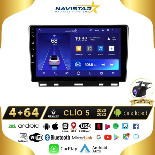 Clio 5 2020-2023 Model 4GB + 64GB Android 13 Kablosuz Carplay Navigasyon Multimedya Sistemi