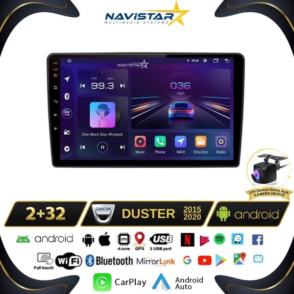 Dacia Duster 2015-2020 Model 2GB + 64GB Android 13 Kablosuz Carplay Navigasyon Multimedya Sistemi