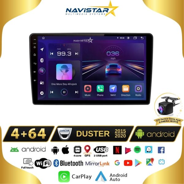Dacia Duster 2015-2020 Model 4GB + 64GB Android 13 Kablosuz Carplay Navigasyon Multimedya Sistemi