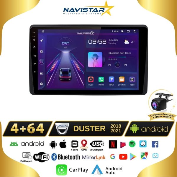Dacia Duster 2018-2021 Model 4GB + 64GB Android 13 Kablosuz Carplay Navigasyon Multimedya Sistemi