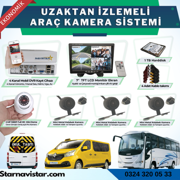 Ekonomik 4 Kameralı Kayıtlı 1 Tb Hdd 7 Inç Ekranlı Uzaktan İzlemeli Tak Kullan Set