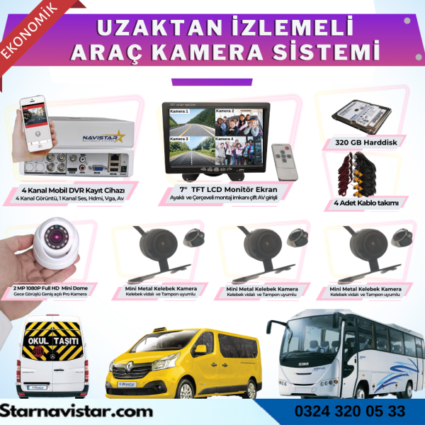 Ekonomik 4 Kameralı Kayıtlı 320 Gb Hdd 7 Inç Ekranlı Uzaktan İzlemeli Tak Kullan Set