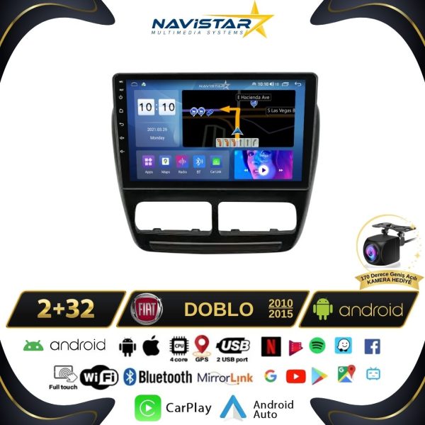Fiat Doblo 2010-2015 Model 2GB + 64GB Android 13 Kablosuz Carplay Navigasyon Multimedya Sistemi