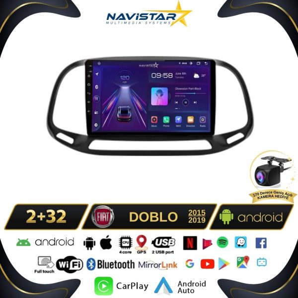 Fiat Doblo 2015-2019 Model 2GB + 64GB Android 13 Kablosuz Carplay Navigasyon Multimedya Sistemi
