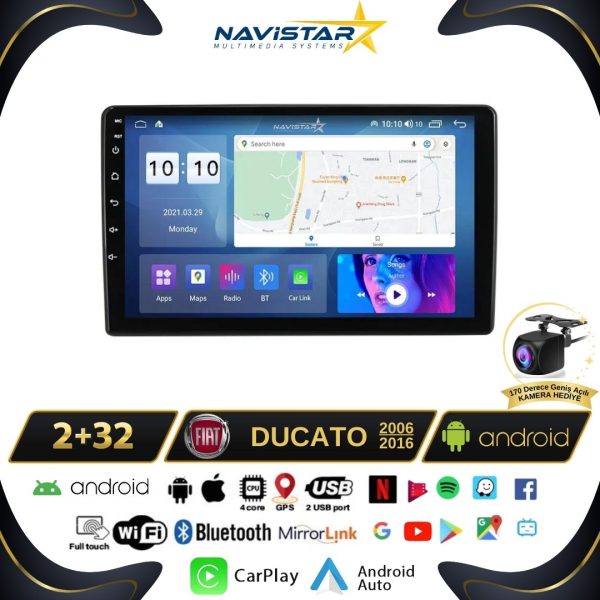 Fiat Ducato 2006-2016 Model 2GB + 64GB Android 13 Kablosuz Carplay Navigasyon Multimedya Sistemi