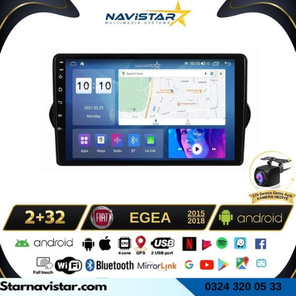 Fiat Egea 2015-2018 Model 2GB + 64GB Android 13 Kablosuz Carplay Navigasyon Multimedya Sistemi