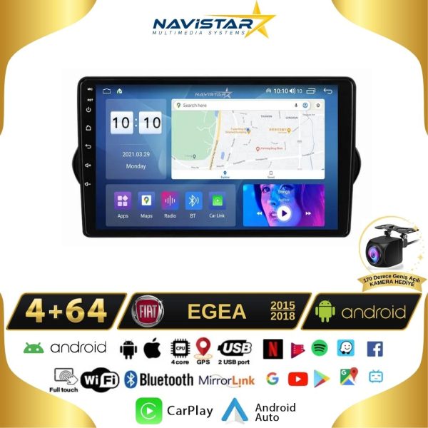 Fiat Egea 2015-2018 Model 4GB + 64GB Android 13 Kablosuz Carplay Navigasyon Multimedya Sistemi