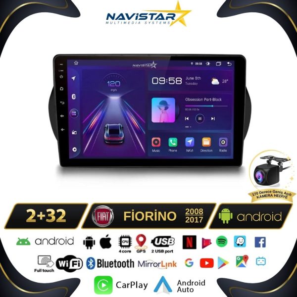 Fiat Fiorino 2+64GB Kablosuz Carplay 2008-2017 Android 13 Navigasyon Multimedya Sistemi