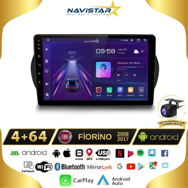 Fiat Fiorino 4GB + 64GB Kablosuz Carplay 2008-2017 Android 13 Navigasyon Multimedya Sistemi