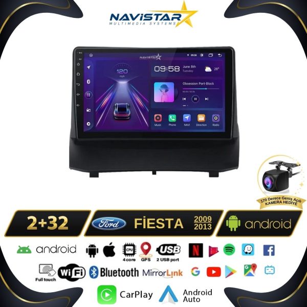 Ford Fiesta 2009-2013 Model 2GB + 64GB Android 13 Kablosuz Carplay Navigasyon Multimedya Sistemi