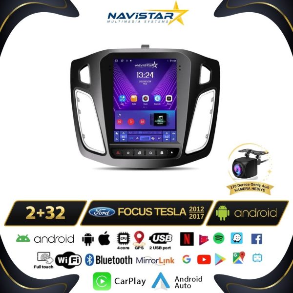 Ford Focus 2012-2018 Tesla Model 2GB + 32GB Kablosuz Carplay Navigasyon Multimedya Sistemi