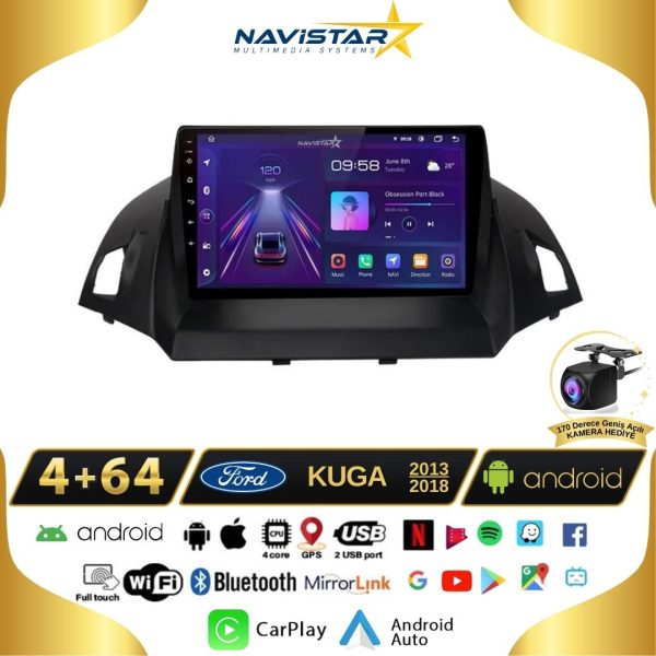 Ford Kuga 4GB + 64GB Android 13 Kablosuz Carplay 2013-2018 Navigasyon Multimedya Sistemi