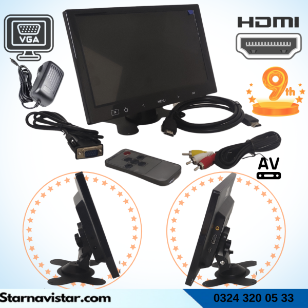 Güvenlik Kamera Monitörü 9" Ekran Hdmi Vga Av Girişli Lcd Ekran 4 Kanal