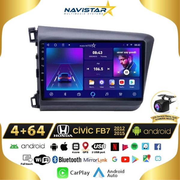 Honda Civic Fb7 4GB + 64GB Android 13 Kablosuz Carplay 2012-2015 Navigasyon Multimedya Sistemi
