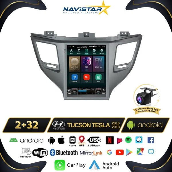 Hyundai Tucson Tesla 2016-2018 Model 2GB + 32GB Kablosuz Carplay Navigasyon Multimedya Sistemi