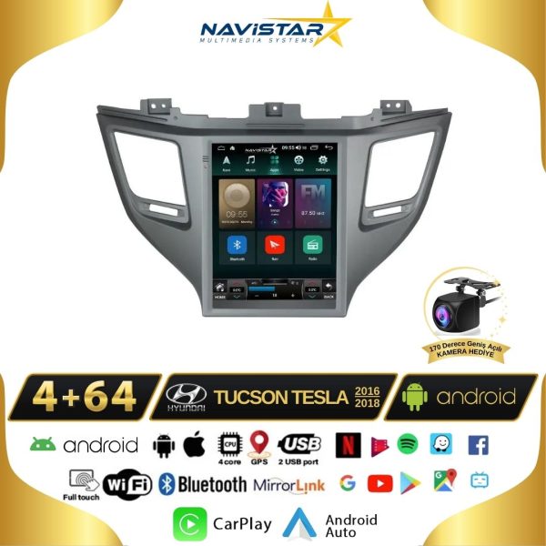 Hyundai Tucson Tesla 4GB + 64GB 2016-2018 Model Kablosuz Carplay Navigasyon Qled Multimedya Sistemi