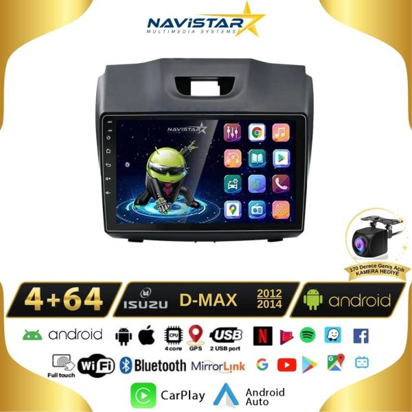 Isuzu DMax 2012-2014 Model 4GB + 64GB Android 13 Kablosuz Carplay Navigasyon Multimedya Sistemi