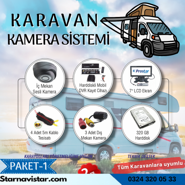 Karavan Kamera Seti Kayıtlı Harddiskli 320 Gb Dahil 4 Kameralı Ekranlı Tak Kullan Set