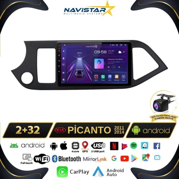 Kia Picanto 2011-2014 Model 2+64GB Android 13 Kablosuz Carplay Navigasyon Multimedya Sistemi