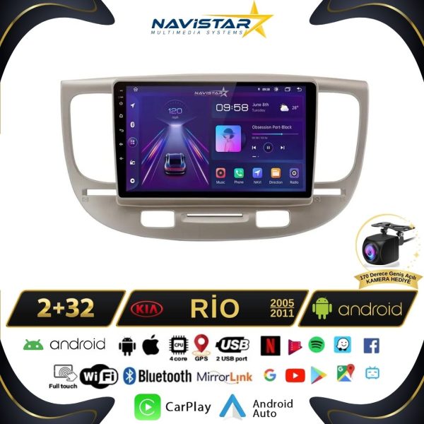 Kia Rio2 2005-2011 Model 2+64GB Android 13 Kablosuz Carplay Navigasyon Multimedya Sistemi