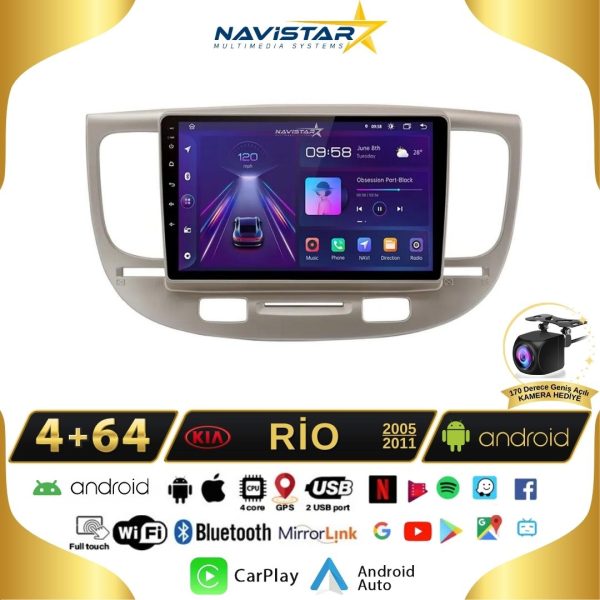 Kia Rio2 2005-2011 Model 4+64GB Android 13 Kablosuz Carplay Navigasyon Multimedya Sistemi