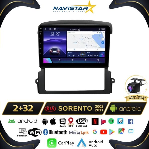 Kia Sorento 2002-2011 Model 2GB + 64GB Android 13 Kablosuz Carplay Navigasyon Multimedya Sistemi