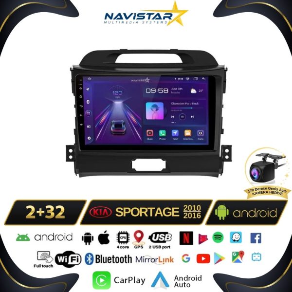 Kia Sportage 2+64GB Kablosuz Carplay 2010-2016 Android 13 Navigasyon Multimedya Sistemi