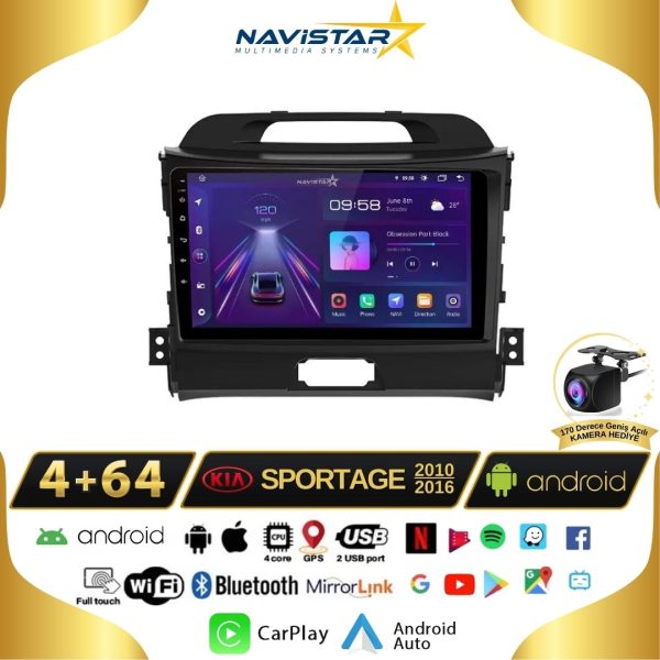 Kia Sportage 4GB + 64GB Kablosuz Carplay 2010-2016 Android 13 Navigasyon Multimedya Sistemi
