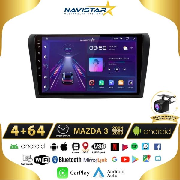 Mazda3 2004-2009 Model 4GB + 64GB Android 13 Kablosuz Carplay Navigasyon Multimedya Sistemi