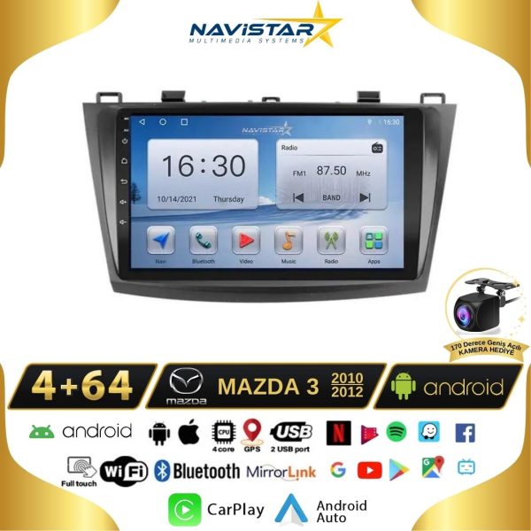 Mazda3 2010-2012 Model 4GB + 64GB Android 13 Kablosuz Carplay Navigasyon Multimedya Sistemi