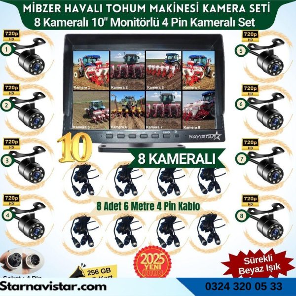 Mibzer için 8 Kameralı 10 inç Sekize Bölen Monitör Kayıtlı 256 Gb Sd Kart Destekli