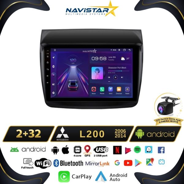 Mitsubishi L200  2006-2014 Model 2GB + 64GB Android 13 Kablosuz Carplay Navigasyon Multimedya Sistemi