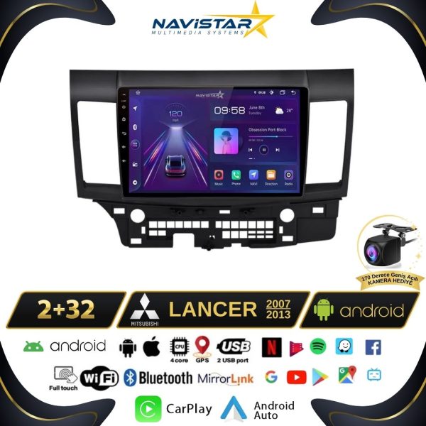 Mitsubishi Lancer 2007-2013 Model 2GB + 64GB Android 13 Kablosuz Carplay Navigasyon Multimedya Sistemi