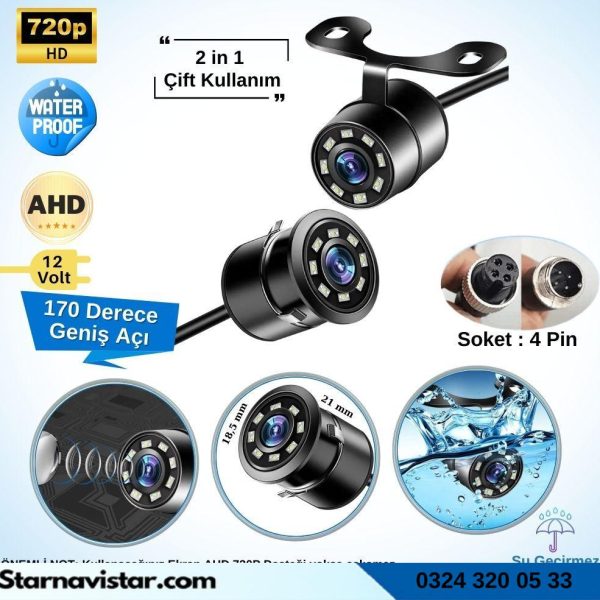 Navistar Ahd 720P 4 Pin Soketli Beyaz Ledli Kelebek Ve Tampon Uyumlu 6 Mt 4 Pin Kablolu Kamera