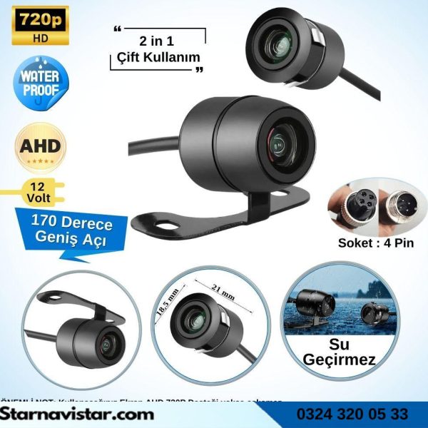 Navistar Ahd 720P 4 Pin Soketli Kelebek Ve Tampon Uyumlu 6 Mt 4 Pin Kablolu Kamera