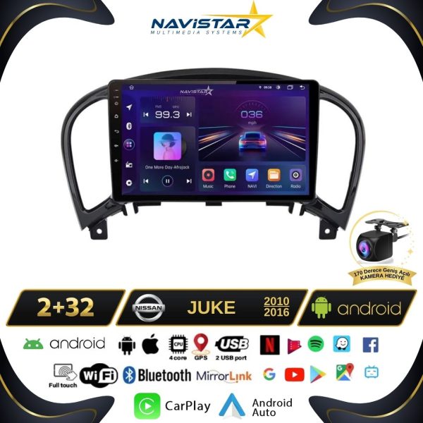 Nissan Juke  2010-2014 Model 2GB + 64GB Android 13 Kablosuz Carplay Navigasyon Multimedya Sistemi