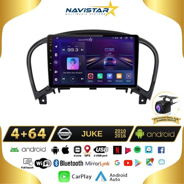 Nissan Juke  2010-2014 Model 4GB + 64GB Android 13 Kablosuz Carplay Navigasyon Multimedya Sistemi