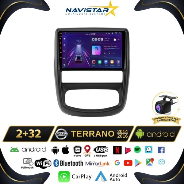 Nissan Terrano  2014-2016 Model 2GB + 64GB Android 13 Kablosuz Carplay Navigasyon Multimedya Sistemi