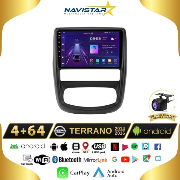 Nissan Terrano 2014-2016 Model 4GB + 64GB Android 13 Kablosuz Carplay Navigasyon Multimedya Sistemi