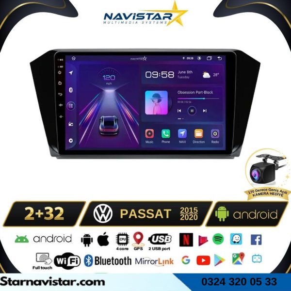 Passat B8 10 Inç 2+64GB Kablosuz Carplay Android 13 Navigasyon Multimedya Sistemi