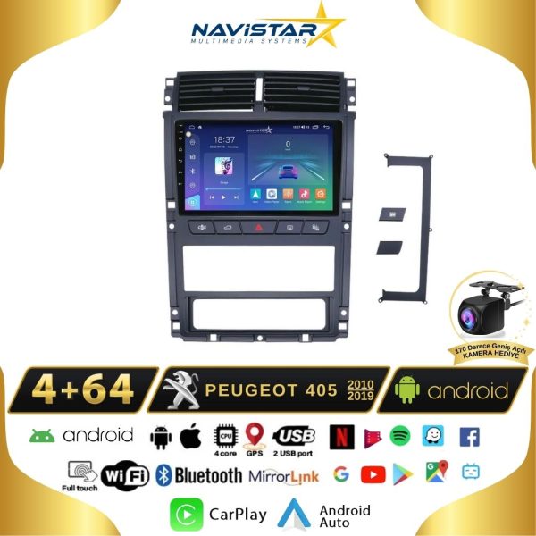 Peugeot 405  2010-2019 Model 4GB + 64GB Android 13 Kablosuz Carplay Navigasyon Multimedya Sistemi