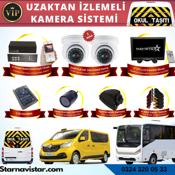 Profesyonel Servis Araç Kamera Seti 4 Kameralı Kayıtlı 1 Tb Harddiskli Tak Kullan Set