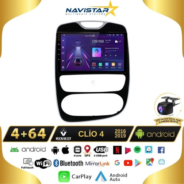 Renault Clio 4 Kablosuz Carplay 4GB + 64GB Android 13 Navigasyon Multimedya Sistemi 2016-2019