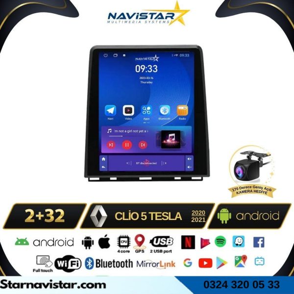 Renault Clio 5 Tesla 2020-2021 Model 2GB + 32GB Kablosuz Carplay Navigasyon Multimedya Sistemi
