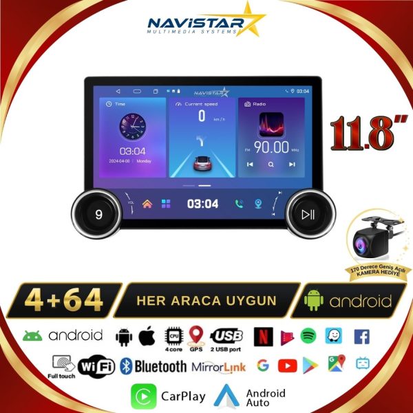 Seat ibiza 11.8" Dual Knob 4GB + 64GB 2008-2015 Model Android 13 Kablosuz Carplay Navigasyon Multimedya Sistemi